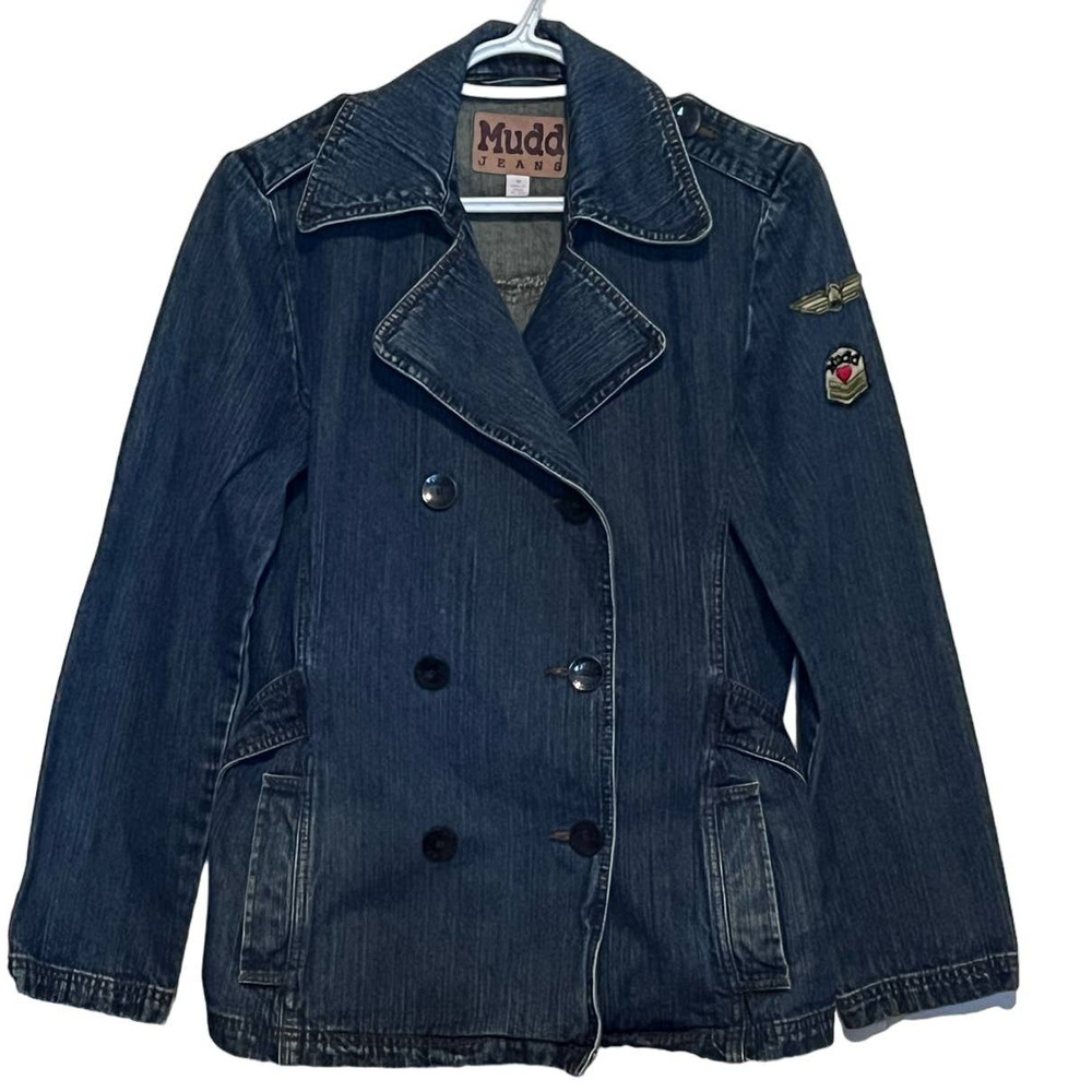 Mudd‎ Jeans Women's Denim Jean Three Button Jacket Buttoned Shoulders Size M